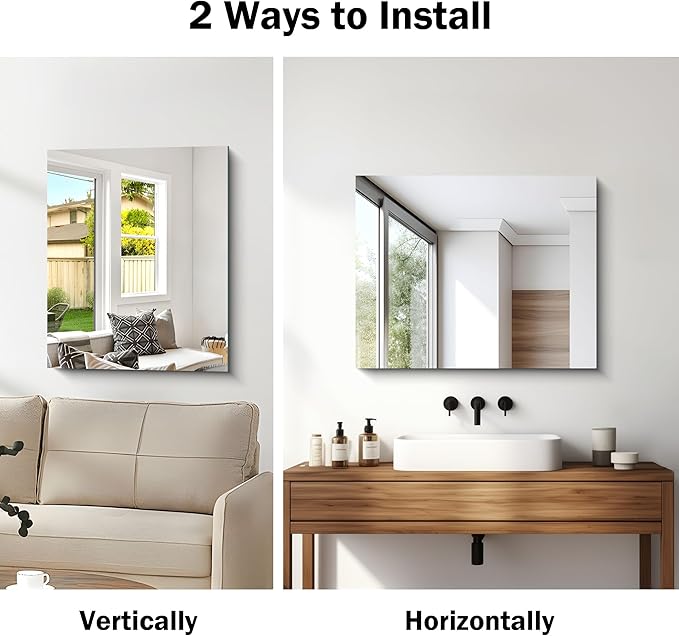 CILIBER Frameless Mirror, 24x30 Mirrors for Wall, Rectangle Bathroom Mirror for Over Sink, Frameless Vanity Mirror with Polished Edge, 3mm Tempered Glass, Hangs Horizontally or Vertically