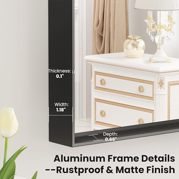 LOAAO Black Bathroom Mirror 48"X40" for Wall, Rectangle Bathroom Vanity Mirror, Tempered Glass, Hangs Vertically or Horizontally, Easy to Install, Modern Design