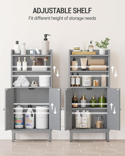 Hzuaneri Bathroom Storage Cabinet, Small Floor Cabinet with 2 Door and Shelves, Toilet Paper Cabinets, Bathroom Organizer with Adjustable Shelf, for Small Spaces Gray 7.1" D x 14.6" W x 32.7" H