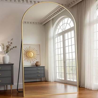Prywot Full Length Mirror, Oversized 90"x46" Arched-Top Floor Mirror, Free Standing Mirrors, Modern Full Body Mirrors with Aluminum Alloy Frame for Bedroom,Living Room, Gold