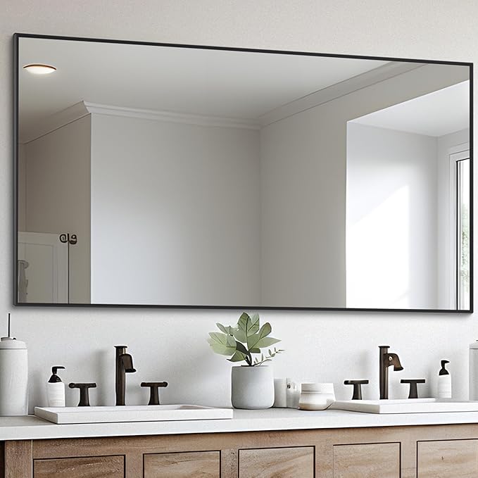 DESBING Black Bathroom Mirror for Wall, 30x55 Inch Rectangle Mirrors with Metal Frame, Modern Vanity Wall Mirror Decor for Entryway Hangs, Bathroom Living Room Horizontal or Vertical
