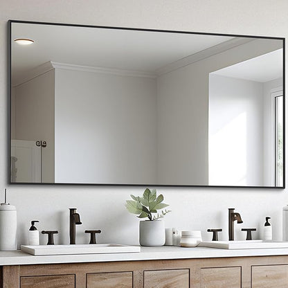 DESBING Black Bathroom Mirror for Wall, 30x55 Inch Rectangle Mirrors with Metal Frame, Modern Vanity Wall Mirror Decor for Entryway Hangs, Bathroom Living Room Horizontal or Vertical