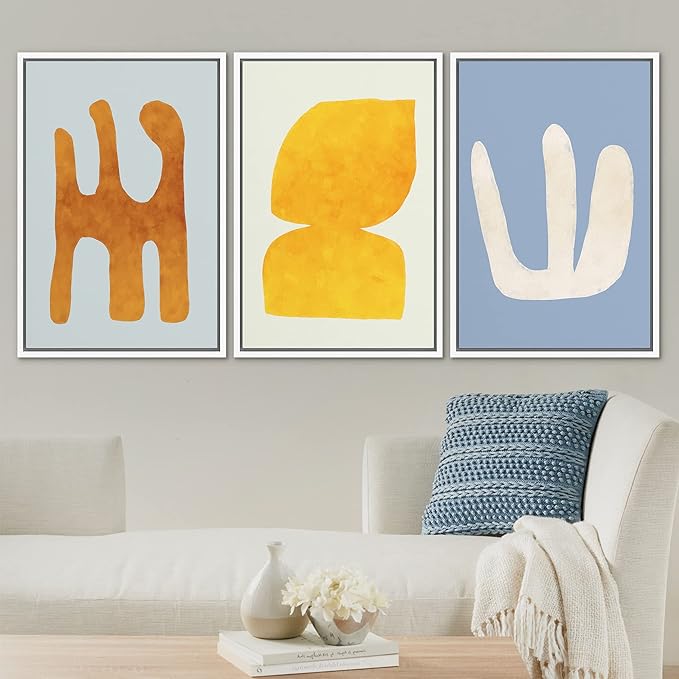 SIGNLEADER Framed Canvas Print Wall Art Set Multicolor Pastel Geometric Mid-Century Figure Abstract Shapes Illustrations Modern Art Boho Decorative for Living Room, Bedroom, Office - 24"x36"x3 WHITE