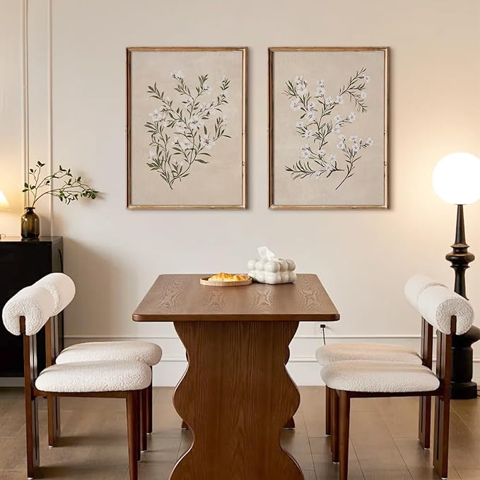 Vintage Botanical Wall Art Neutral Floral Prints Farmhouse Flower Canvas Wall Decor Watercolor Wildflower Pictures Nature Minimalist Artwork for Living Room Bedroom 12x16 Inch Unframed Set of 2