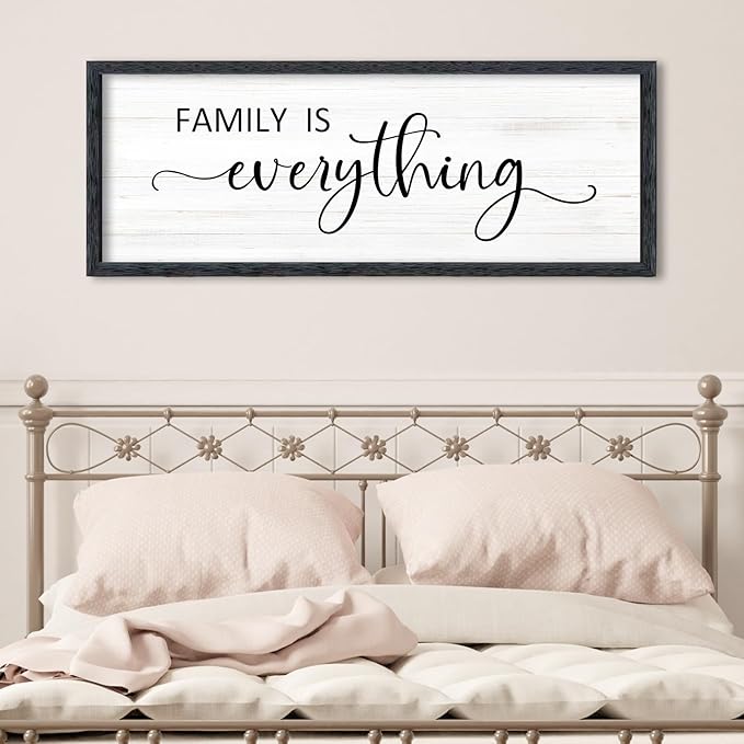 AuraPeak Family Is Everything Wall Decor Rustic Dining Room Sign for Horizontal Home Living Room Entryway Hallway Wood Hanging Plaque Wall Art Decoration (Black 40"×15")