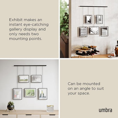 Umbra Exhibit Picture Frame Gallery Set, Adjustable Wall Collage Displays Five Photos (Two 4x6" and Three 5x7"), Set of 5, Black