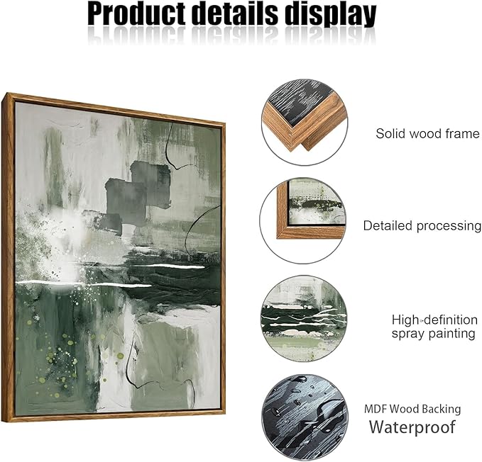 myusuar 3 Piece Large Modern Abstract Canvas Framed Wall Art For Living Room, Sage Green Minimalist Wall Art Decor Posters Prints For Bedroom Office, 12x16in