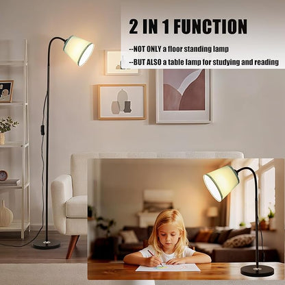 Floor Lamp, Industrial Metal Floor Lamps for Living Room with Adjustable Bendable 2 in 1 Reading Table Lamps for Living Room Bedroom Office (B+Green Shade)