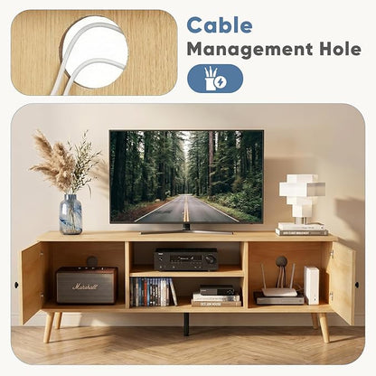DUMOS TV Stand for 55 60 inch TV, Modern Mid Century Entertainment Center with Storage, Wooden Media Console Table with 2 Cabinets, for Living Room, Bedroom, Wooden
