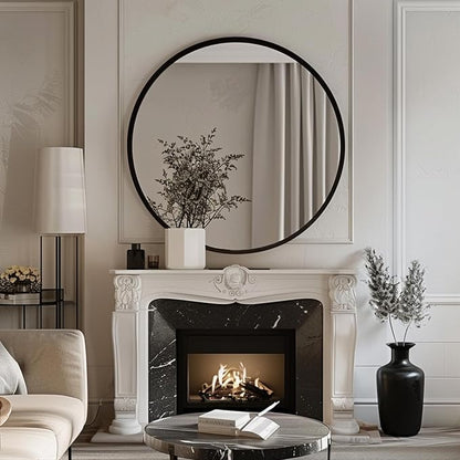 Sunniry Round Mirror 30 inch, Large Round Mirror, Black Bathroom Mirrors with Matte Aluminum Frame, Circle Mirrors for Wall, Bathroom, Living Room, Hallway.