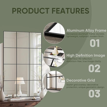 Suidia Wall Mirror, 36" x 36" Window Decorative Mirrors, Metal Framed Wall Decor Wall-Mounted Mirrors for Bedroom, Living Room, Entryway, Black
