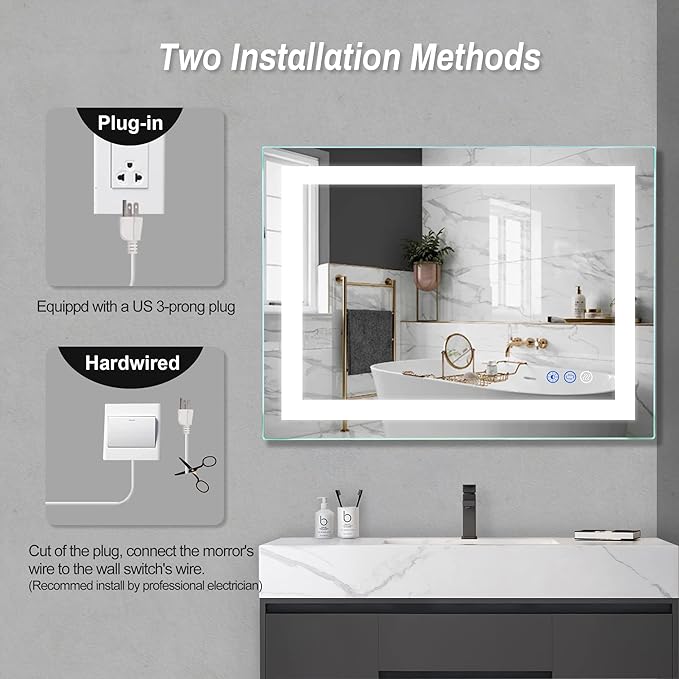 32"x 24" LED Bathroom Mirror Vanity Mirror, Anti-Fog, Dimmable, Color Temperature Adjustable 3000-6000K, Switch-held Memory Led Wall Mirror Suitable for Bathroom, Vanity (Vertical/Horizontal)