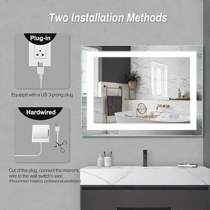 32"x 24" LED Bathroom Mirror Vanity Mirror, Anti-Fog, Dimmable, Color Temperature Adjustable 3000-6000K, Switch-held Memory Led Wall Mirror Suitable for Bathroom, Vanity (Vertical/Horizontal)