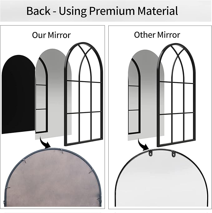 ironsmithn Arched Mirror, 41.3"x24" Windowpane Mirrors, Window Finished Metal Mirror, Black Grid Mirrors for Decor Living Room Fireplace Entryway Bedroom Hallway