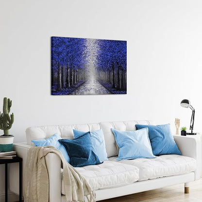 NutArtPic Blue Tree Canvas Wall Art Forest Landscape Painting Blue Fantasy Tree Artwork Nature Pictures Prints Framed For Wall Decor 24''x36''