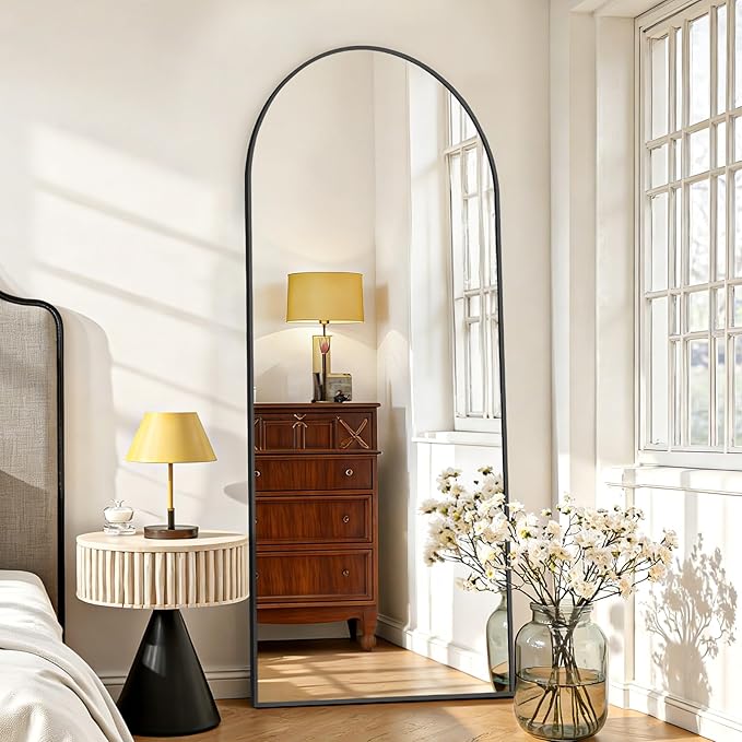 Mirror Full Length 65"x24" Full Body Floor Mirror with Stand, Shatterproof Glass, Aluminum Alloy Frame, Free Standing Wall Mounted or Leaning Arched Mirrors for Bedroom Living Room Entryway
