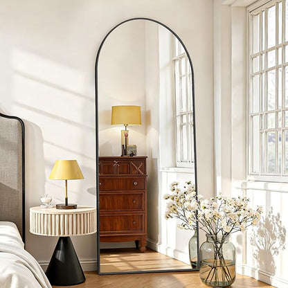 Mirror Full Length 65"x24" Full Body Floor Mirror with Stand, Shatterproof Glass, Aluminum Alloy Frame, Free Standing Wall Mounted or Leaning Arched Mirrors for Bedroom Living Room Entryway