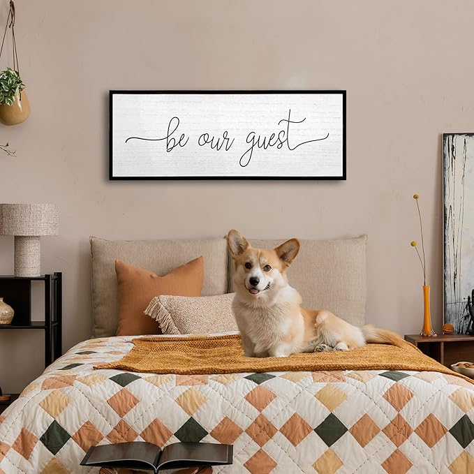 Be Our Guest Wall Decor Sign 40''×15'' Large Rustic Farmhouse Family Guest Room Bedroom Above Bed Vintage Framed Wooden Wall Art Modern Signs Simple Entryway Hanging Decoration (Black)
