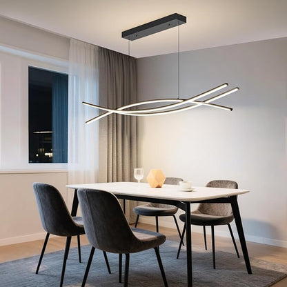 Modern Ceiling Chandelier Light, 39IN Pendant Light Fixtures with Remote Control 3000k-6500K Adjustable Color Temperature, Aluminum Island Lighting Lamp for Dining Room, Living Room, Island
