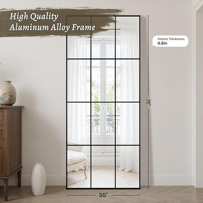 Anpark Windowpane Mirror Full Length 71""x30"" Wall Mounted Art Pane Mirror Farmhouse Decorative Floor Mirror Leaning Hanging Wall Mirror for Bedroom Living Room Entrance, Black