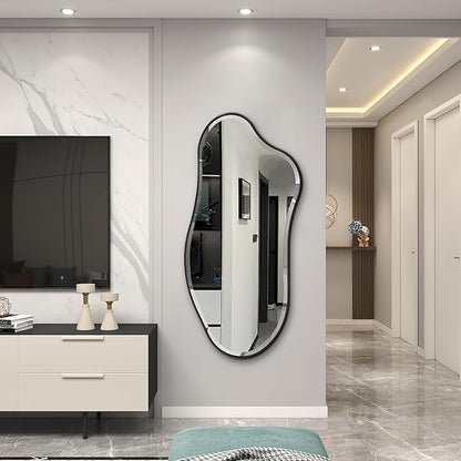POZINO Irregular Beveled Mirror, 53"x26.5" Modern Premium Organic Mirror with Metal Frame, Large Asymmetrical Aesthetic Mirrors for Living Room Bedroom Hallway Entryway, Horizontal/Vertical Hanging