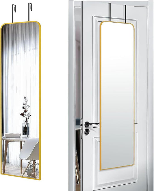 SCWF-GZ 47x14 Mirror Full Length Door Hanging Wall Mounted Aluminum Alloy Metal Frame Dressing Make-up Save Space Half Body Mirrors for Entryway Bedroom Bathroom Living Room 47 inch Gold