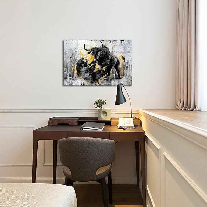 DuoBaorom Wall Street Bull vs Bear Wall Art Mens Office Large Bedroom Decor 24 x 36 inches