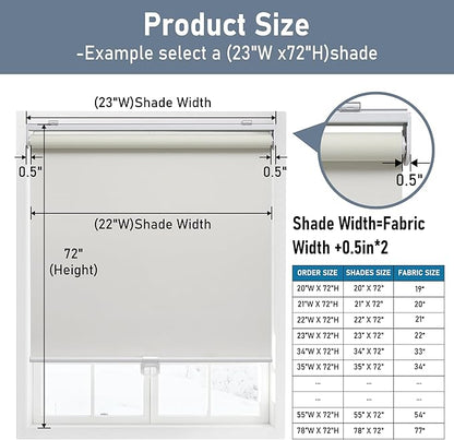 AOSKY Cordless Roller Shades Blackout Blinds for Windows Room Darkening Rolled Up Shades with Spring System, UV Protection Window Shades Door Blinds for Home and Office (31" W x 72" H, Ivory)