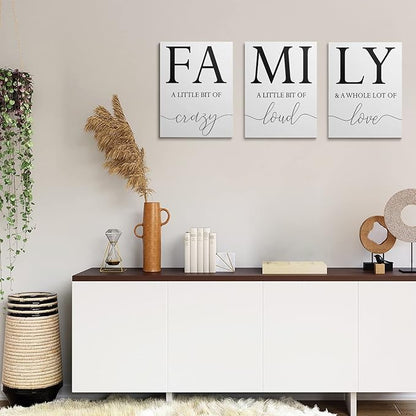 GUBIYU Home Family Wall Decor, Set of 3 Inspirational Canvas Prints Black and White Framed Canvas Art Paintings Wood Wall Decoration for Dining Room Bedroom Living Room 12"x16"