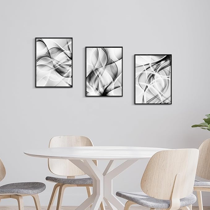Creoate Abstract Black and White Framed Canvas Wall Art 3 Panels, Modern Home Decor for Living Room, Bedroom 12x16 Inch