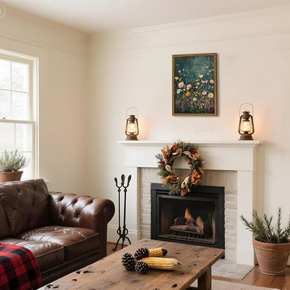 Dark Wildflower Wall Art Vintage Moody Flower Botanical Wall Decor Painting Cottagecore Floral Plant Artwork 3D Textured Sandstone for Living Room Bedroom 16x24 inch Wood Framed