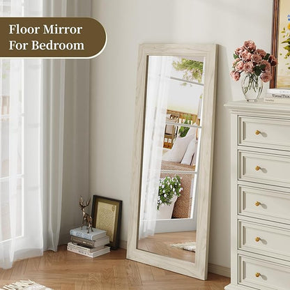 Syndra Modern Full Length Mirror Wood Frame, 56x20'' Large Floor Mirror with HD Tempered Glass & Wall Mount, Rectangular Standing Mirror for Bedroom, Living Room, Entryway, Farmhouse(Grey White Oak)