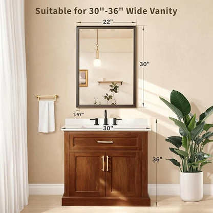 Retro Copper Effect Framed Wall Mirror, 22x30 Rectangle Mirror, Anti-desilvering Tempered Glass, Sustainable& Sturdy Frame, Farmhouse Mirror, Anti-Rust, 3min Fast Setup for Bathroom Living Room
