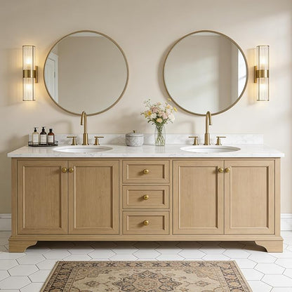 WallBeyond Round Wood Mirror, 32" Round Modern Decoration Large Circle Wall Mirror for Bathroom Living Room Bedroom Entryway, Honey