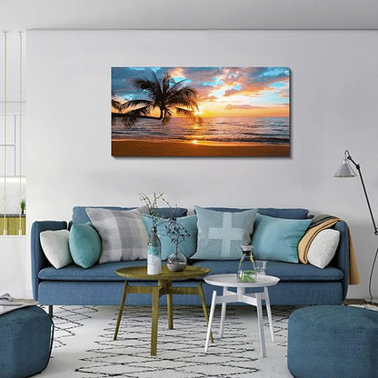 EPHANY Abstract beach canvas wall art Landscape Art - 1 Piece Canvas Wall Art, Beach Canvas Wall Art, Palm Tree On Beach,Sunset On Ocean,ocean beach picture,nature landscape (C-1pcs,20x40inchx1pcs)