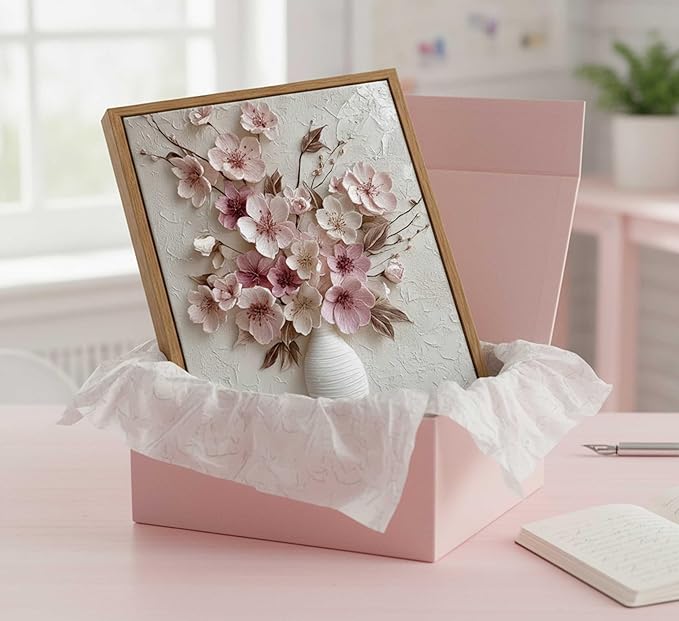 Framed Pink Floral Canvas Wall Art Abstract Flowers Plant Bouquet in Vase Painting Picture Wall Decor Poster Print Artwork for Living Room Bedroom Woman Room Home Decoration