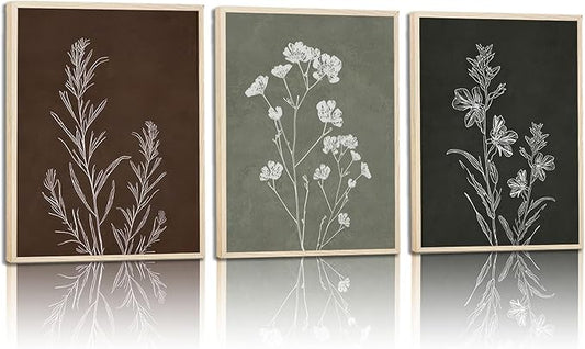 3Pcs Minimalist Plant and Flower Wall Art Modern Minimalist Style Plant and Flower Poster Image Print Gallery Home Decor Painting Suitable for Living Room Bedroom Bathroom 16x24 in Ready to Hang