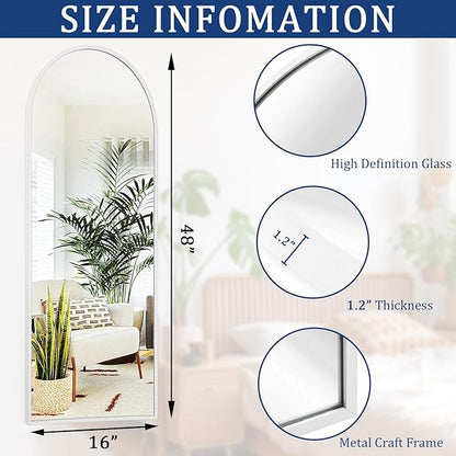 White 48"x16" Arched Full Length Mirror, Large Bathroom Wall Mirror Metal Aluminum Frame Modern Simple Home Decor for Living Room Bedroom Cloakroom