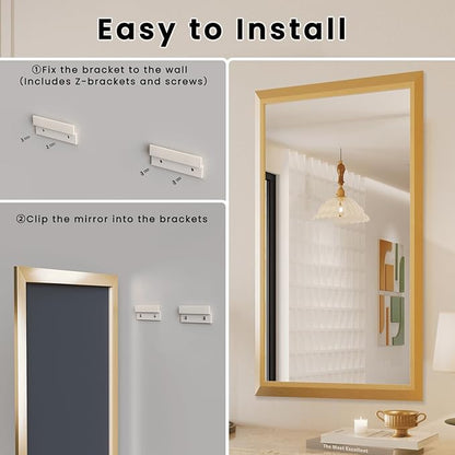 Amorho Bathroom Mirror, 60x36 Inch Golden Thick Metal Framed Wall Mirrors for Over Sink, Wall-Mounted Mirrors Perfect for Bedroom, Living Room, Entryway, Rectangle (Horizontal/Vertical).