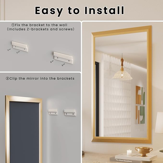 Amorho 50x36 Inch Bathroom Mirror, Gold Thick Metal Framed Wall Mirrors for Over Sink, Wall-Mounted Mirrors Perfect for Bedroom, Living Room, Entryway, Rectangle (Horizontal/Vertical).