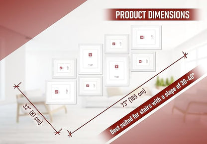 VELISTA 8 Piece Stair Picture Frame Set for Wall Collage – Stairwell Gallery Wall Frame Set -Stairway Décor for Walls - Ladder Picture Frames with Mat 5x7 and 8x10 in - Staircase Wall Décor (White)