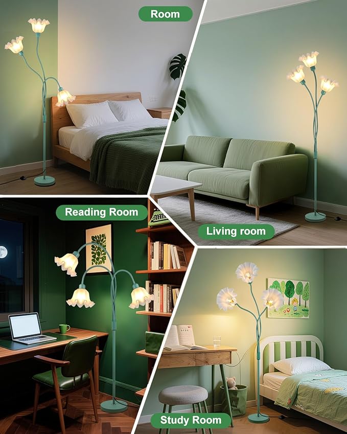 Lightdot Vintage Flower Floor Lamp for Living Room Modern Standing Lamp with DIY Flexible Branch Pole Green Cute Floral Floor Lamps with 5Lbs Heavy Base for Girls' Bedroom/Sofa/Corner(Bulbs Included)