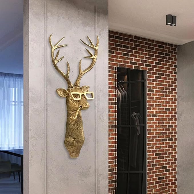 Joogour Head Wall Mount Decor,Resin Animal Sculptures，Art Deco Wall Hanging Decoration for Living Room Bedroom Officeroom Gift (Deer)