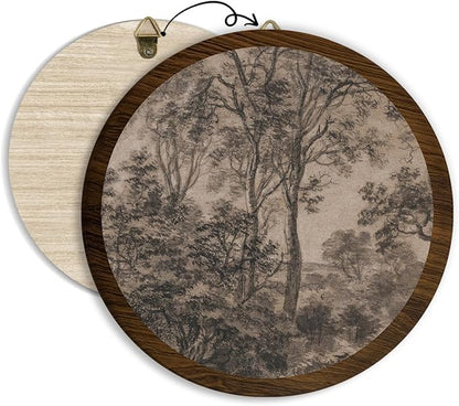 Xeqej Vintage Tree Sketch Hanging Wall Decor, Antique Tree Drawings Round Wooden Wall Art, Minimalist Nature Sketch Western Boho Decorations for Apartment Home Living Room Bedroom Bathroom Office, 13