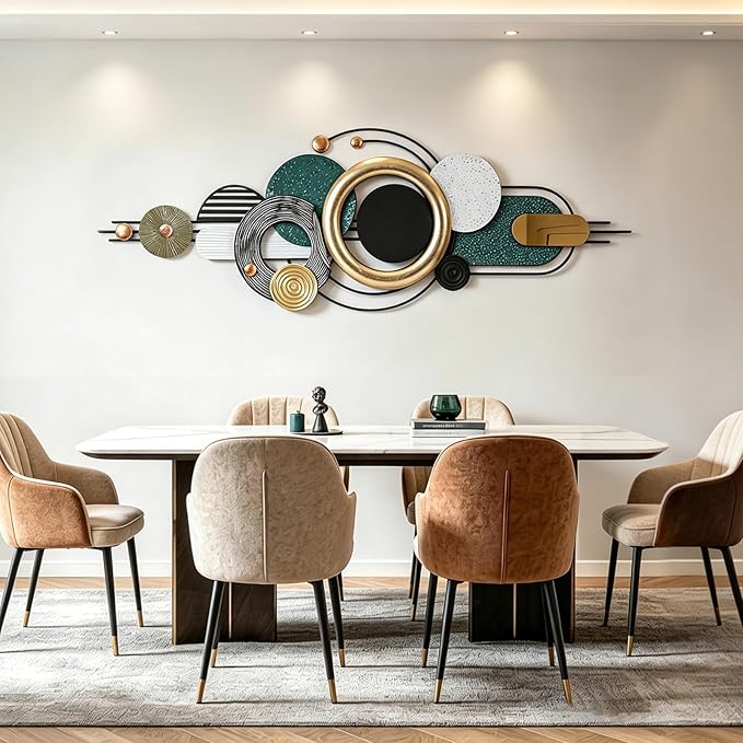 Lucky Monet Wall Art Decor Large Metal Wall Art Modern Geometric Circular Decor 59"x21" Wall Sculptures Wall Hanging Decoration for Living Room Dinning Room Bedroom Entryway Kitchen (Style 7)