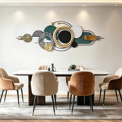 Lucky Monet Wall Art Decor Large Metal Wall Art Modern Geometric Circular Decor 59"x21" Wall Sculptures Wall Hanging Decoration for Living Room Dinning Room Bedroom Entryway Kitchen (Style 7)