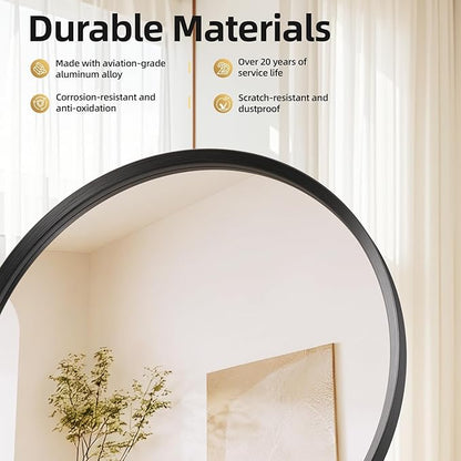 Brushed Black Large Round Bathroom Mirror for Wall, 36 inch Large Black Circle Mirror for Wall, New Frame Design, Tempered Glass,Wall Mounted Circle Mirror for Vanity, Entryway, Bedroom