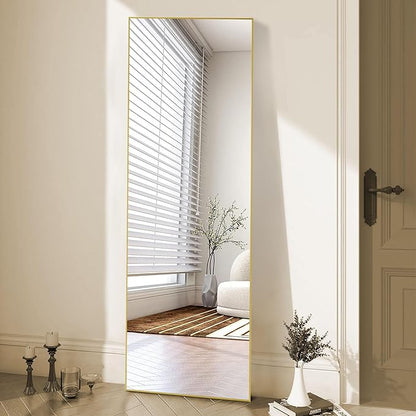 OLIXIS Full Length Mirror for Bedroom, 58"x19" Full Body Mirror with Stand, Hanging or Leaning for Wall, Aluminum Alloy Thin Frame Floor Standing for Living Room, Long, Gold