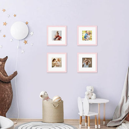 Picrit 8x8 Picture Frame Set of 12, Display 5x5 with Mat or 8 x 8 without Mat, Photo Frames for Wall Mounting or Table Top Display, Pink