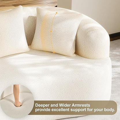 DAMAIFROM 68.5" Loveseat Sofa for Living Room, Modern Luxury Plush Chenille Extra Deep Seat Curved Cloud Floor Couch with 3 Throw Pillows for Small Spaces, No Assembly Needed, Cream White
